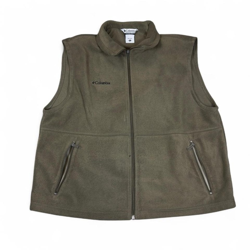 Columbia Fleece Vest Men XL Olive Green Zip Outdoor